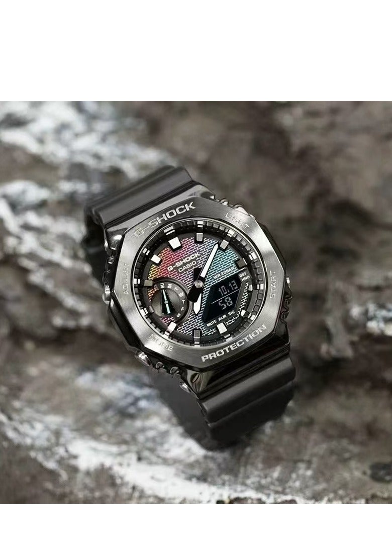 شوك ساعة كاسيو جي شوك قوس قزح مثمنة الميناء GM-2100RW-1A تناظرية رقمية رمادية للرجال - Image 2